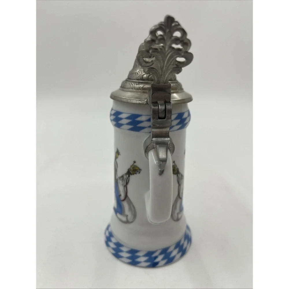 Vintage Kuhr Muhlried German Porcelain Beer Stein Pewter Lid Bavarian Lion Blue